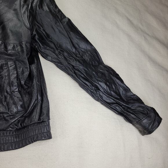Vintage Nika Jacket Mens Sz 40 (Medium) Black Leather Gorpcore Biker Hooded Coat - Picture 13 of 16